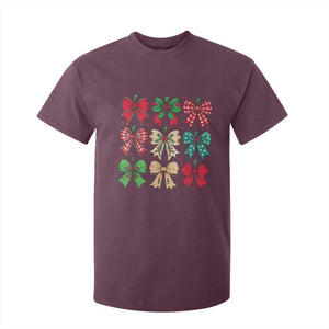 Merry Christmas Coquette Bow T Shirt For Kid Festive Xmas Vibe TS02 Maroon Print Your Wear