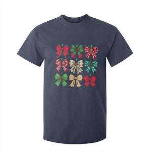 Merry Christmas Coquette Bow T Shirt For Kid Festive Xmas Vibe TS02 Navy Print Your Wear