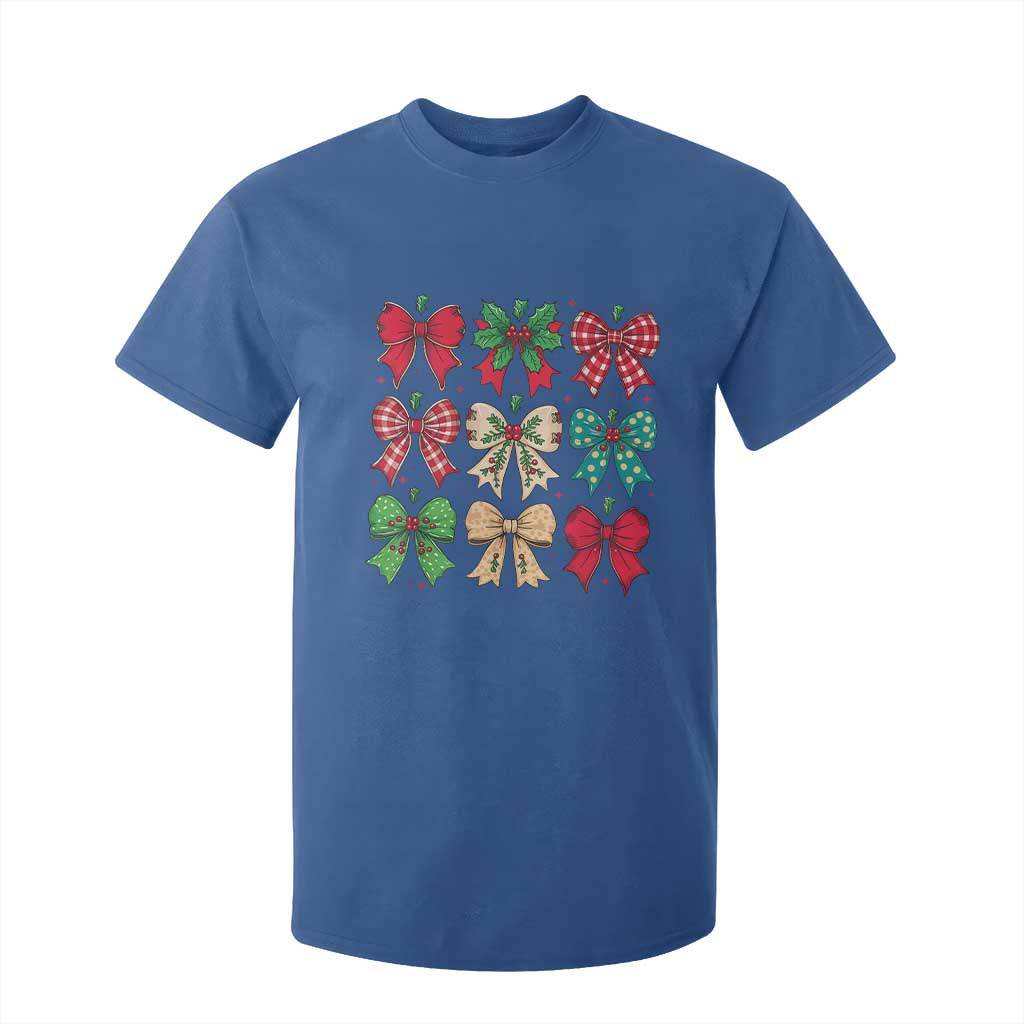 Merry Christmas Coquette Bow T Shirt For Kid Festive Xmas Vibe TS02 Royal Blue Print Your Wear