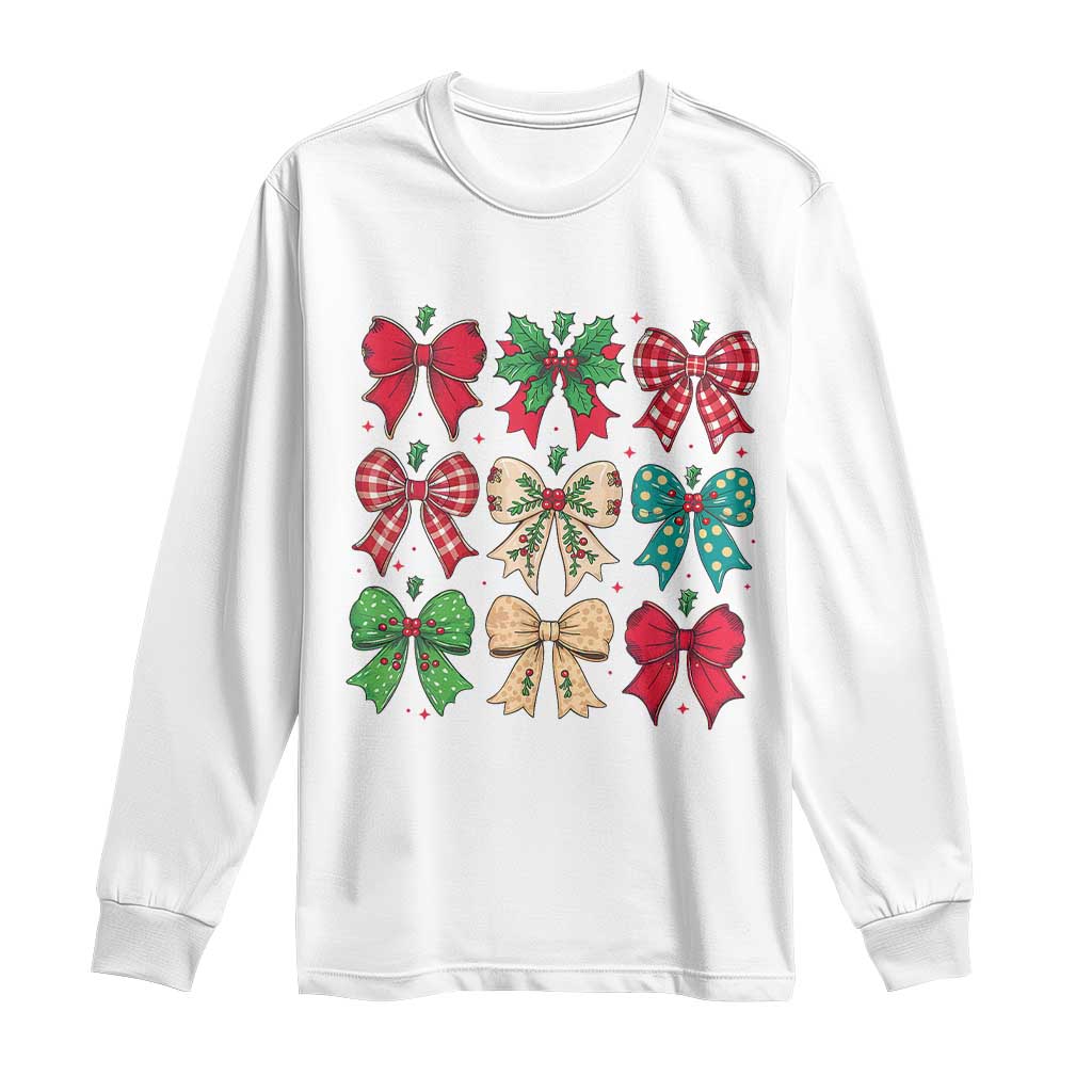 Merry Christmas Coquette Bow Long Sleeve Shirt Festive Xmas Vibe TS02 White Print Your Wear