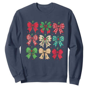 Merry Christmas Coquette Bow Sweatshirt Festive Xmas Vibe TS02 Navy Print Your Wear