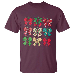 Merry Christmas Coquette Bow T Shirt Festive Xmas Vibe TS02 Maroon Print Your Wear