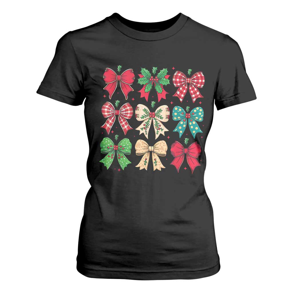 Merry Christmas Coquette Bow T Shirt For Women Festive Xmas Vibe TS02 Black Print Your Wear
