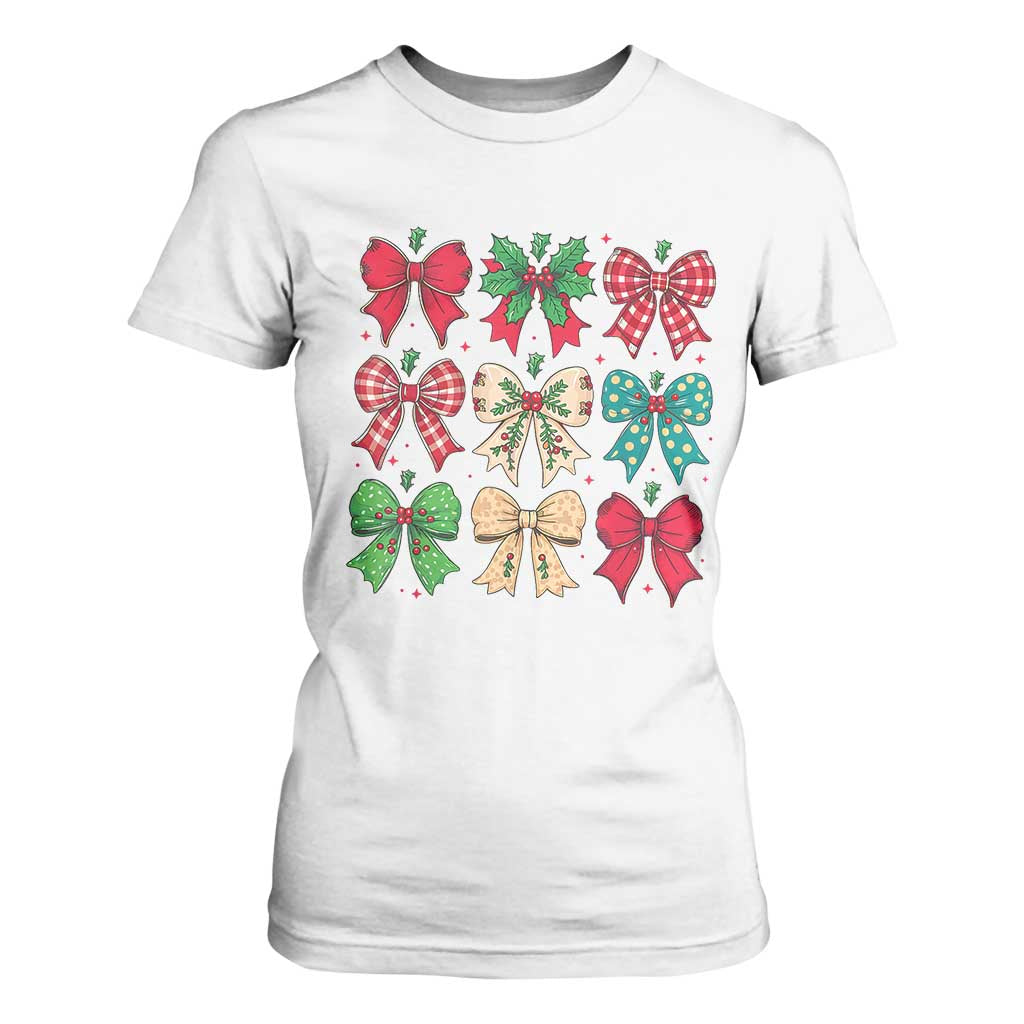 Merry Christmas Coquette Bow T Shirt For Women Festive Xmas Vibe TS02 White Print Your Wear