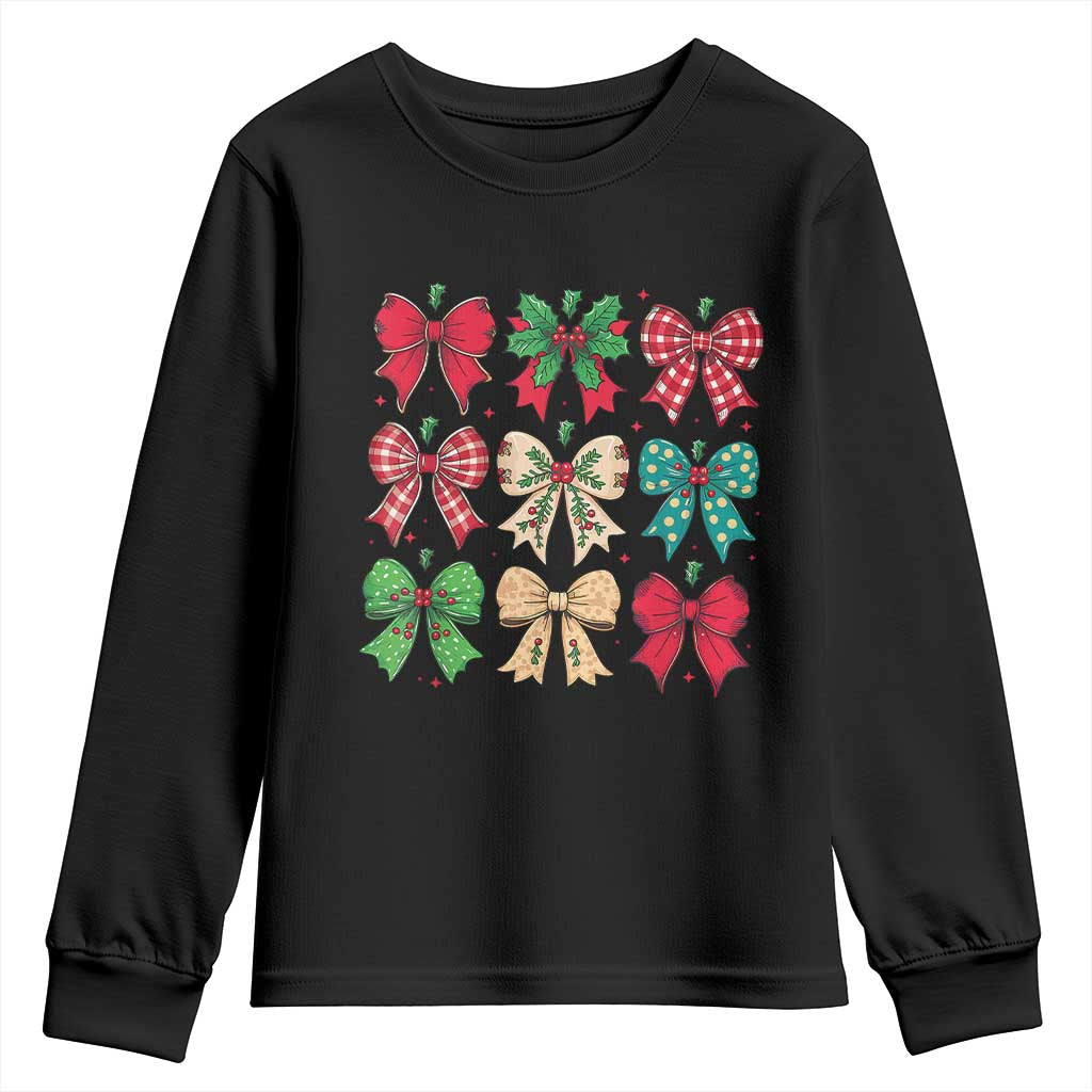 Merry Christmas Coquette Bow Youth Sweatshirt Festive Xmas Vibe TS02 Black Print Your Wear