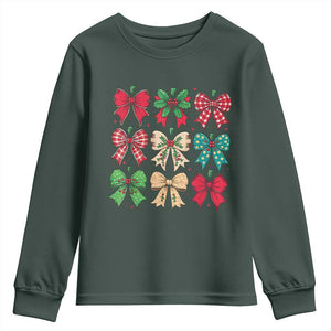 Merry Christmas Coquette Bow Youth Sweatshirt Festive Xmas Vibe TS02 Dark Forest Green Print Your Wear