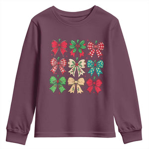 Merry Christmas Coquette Bow Youth Sweatshirt Festive Xmas Vibe TS02 Maroon Print Your Wear