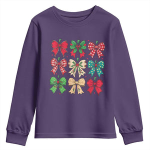 Merry Christmas Coquette Bow Youth Sweatshirt Festive Xmas Vibe TS02 Purple Print Your Wear