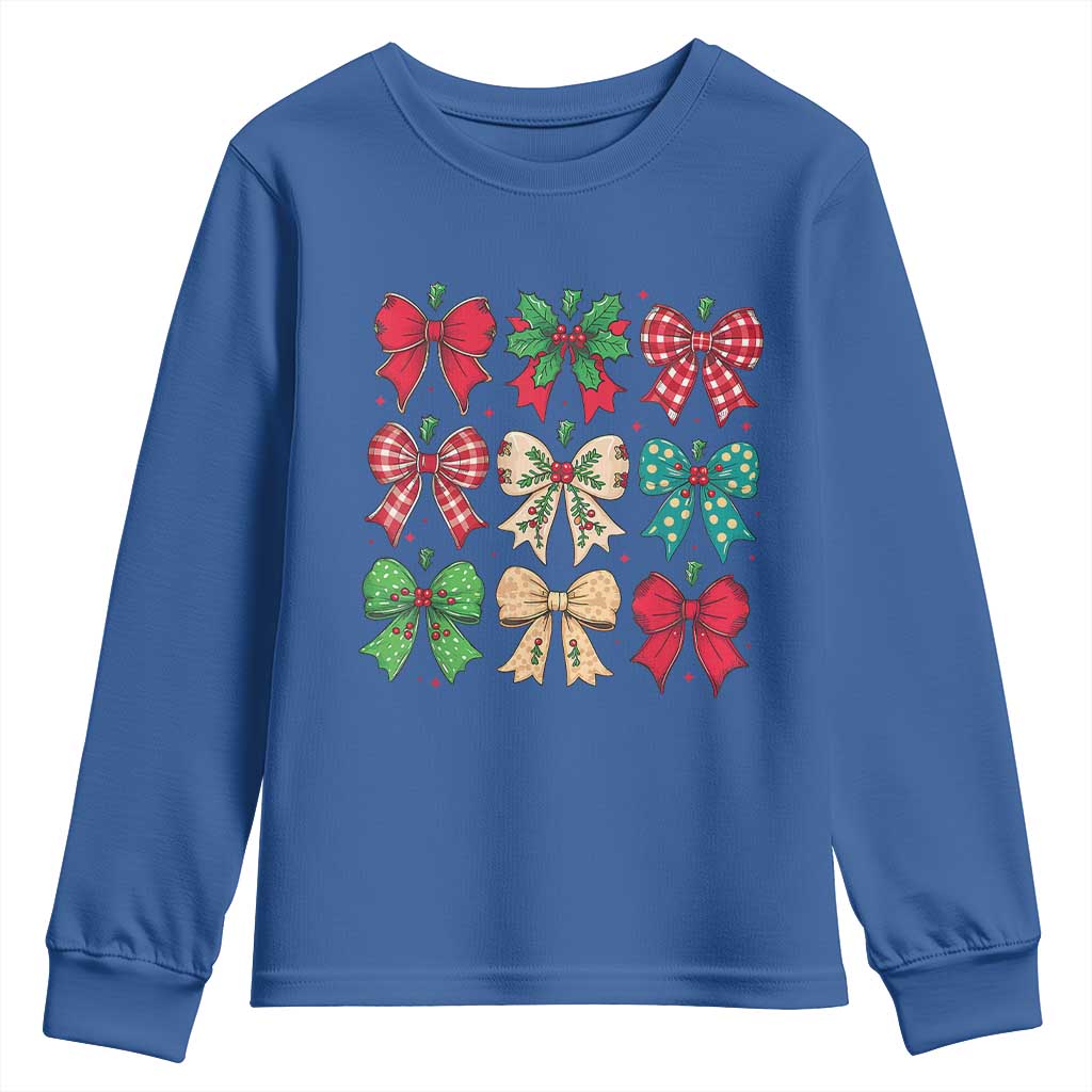 Merry Christmas Coquette Bow Youth Sweatshirt Festive Xmas Vibe TS02 Royal Blue Print Your Wear