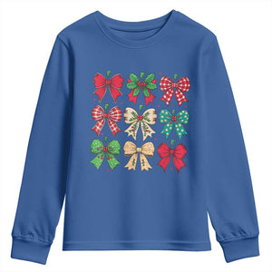 Merry Christmas Coquette Bow Youth Sweatshirt Festive Xmas Vibe TS02 Royal Blue Print Your Wear