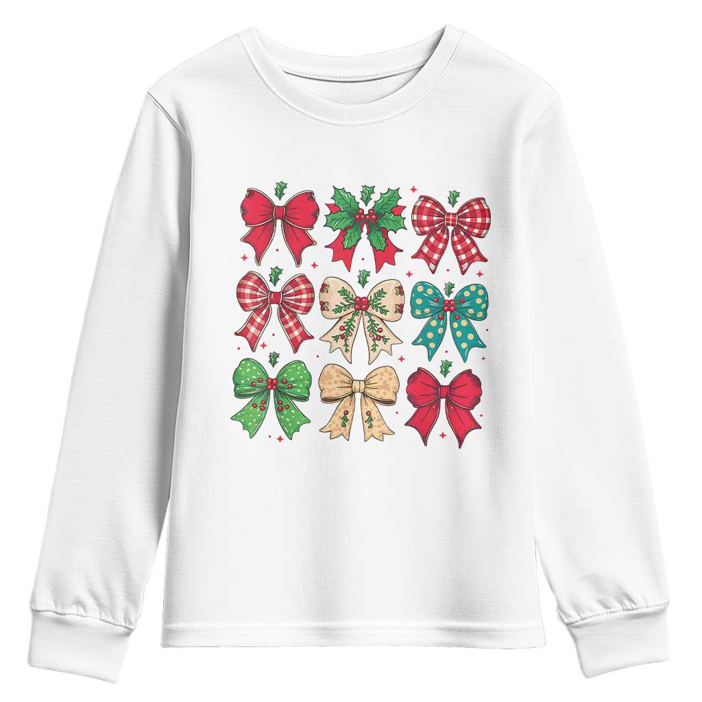 Merry Christmas Coquette Bow Youth Sweatshirt Festive Xmas Vibe TS02 White Print Your Wear