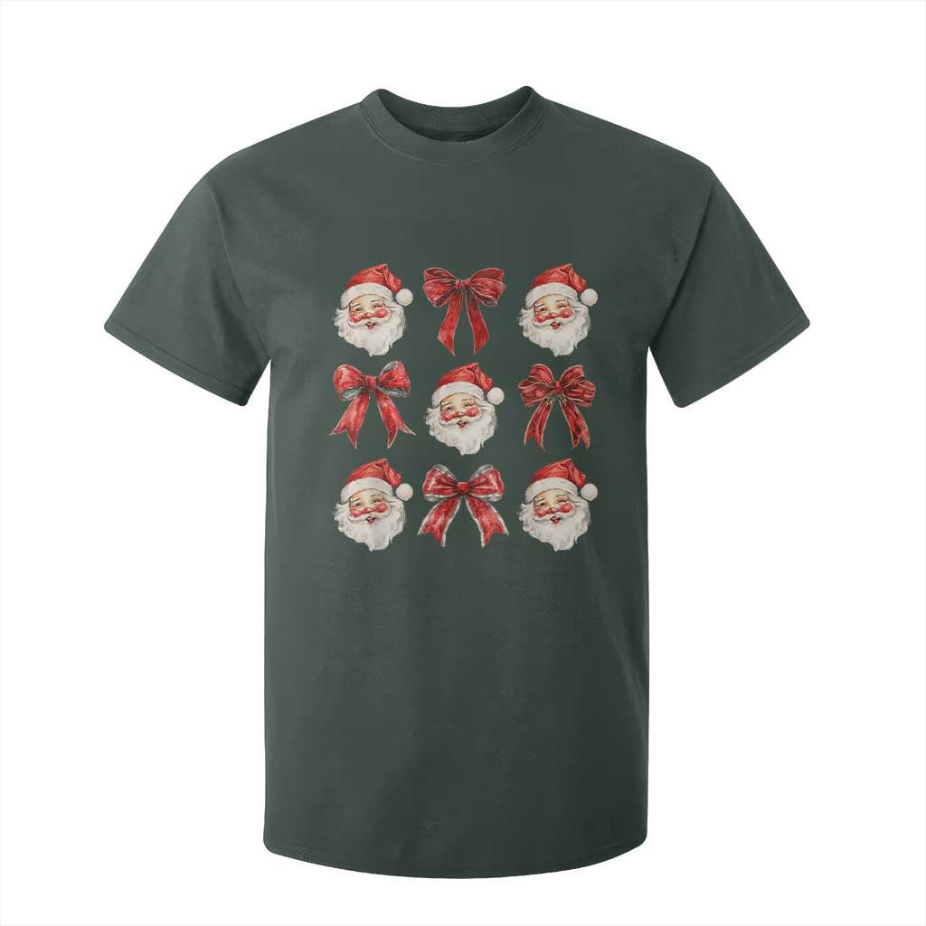 Plaid Coquette Bow Santa Claus T Shirt For Kid Merry Xmas Festive TS02 Dark Forest Green Print Your Wear