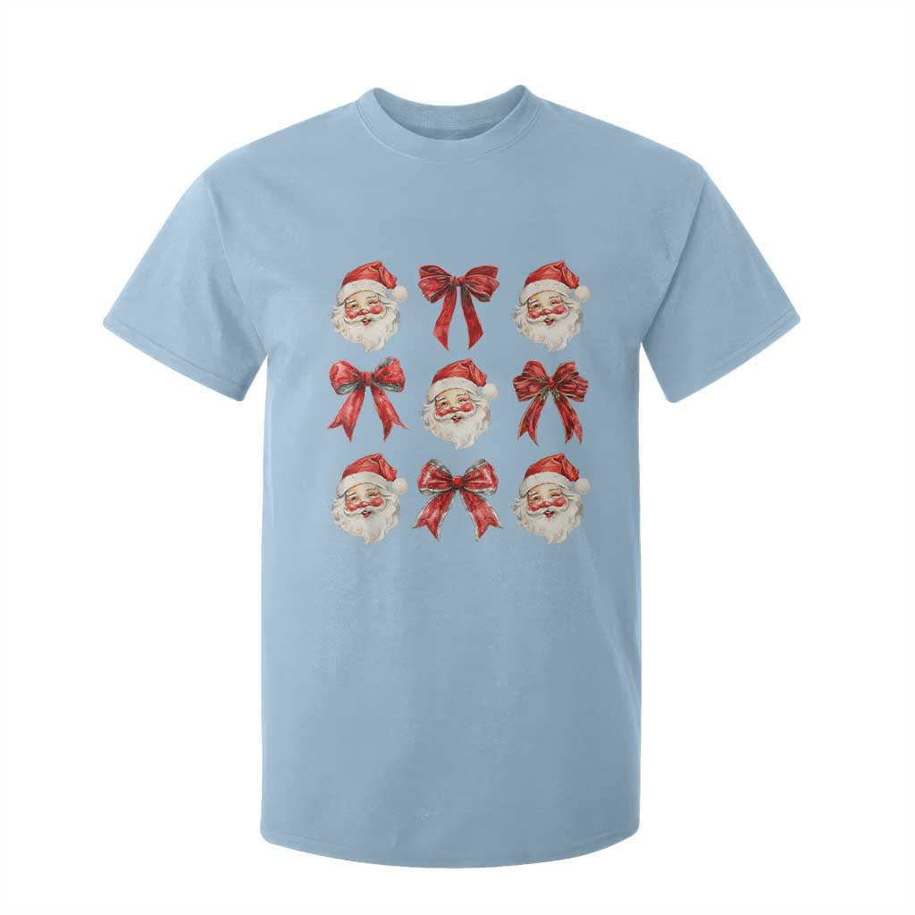 Plaid Coquette Bow Santa Claus T Shirt For Kid Merry Xmas Festive TS02 Light Blue Print Your Wear