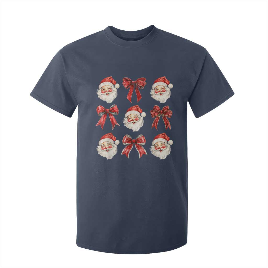 Plaid Coquette Bow Santa Claus T Shirt For Kid Merry Xmas Festive TS02 Navy Print Your Wear