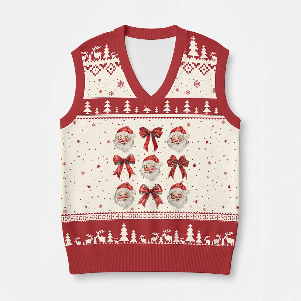 Plaid Coquette Bow Santa Claus V-Neck Knit Sweater Vest Merry Xmas Festive TS02 Beige Red Print Your Wear