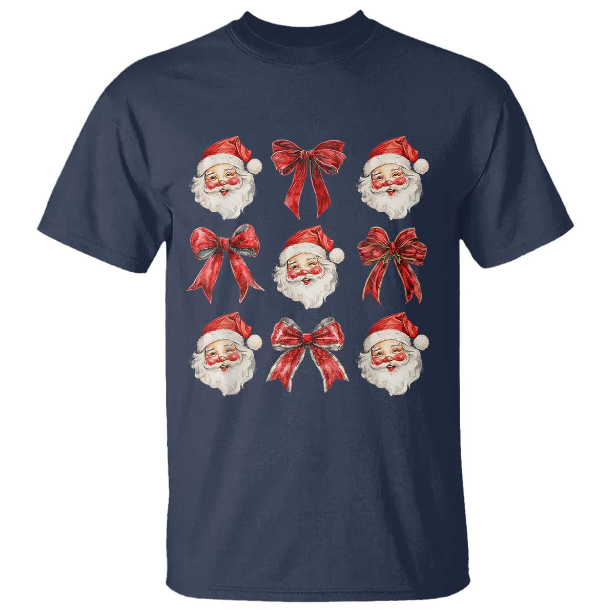 Plaid Coquette Bow Santa Claus T Shirt Merry Xmas Festive TS02 Navy Print Your Wear