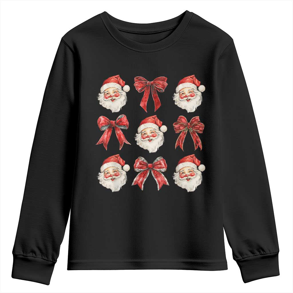 Plaid Coquette Bow Santa Claus Youth Sweatshirt Merry Xmas Festive TS02 Black Print Your Wear