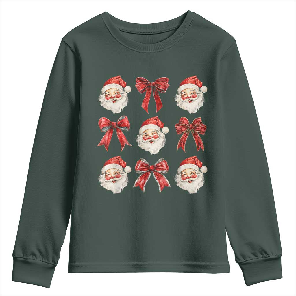 Plaid Coquette Bow Santa Claus Youth Sweatshirt Merry Xmas Festive TS02 Dark Forest Green Print Your Wear