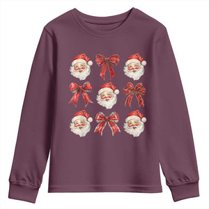 Plaid Coquette Bow Santa Claus Youth Sweatshirt Merry Xmas Festive TS02 Maroon Print Your Wear