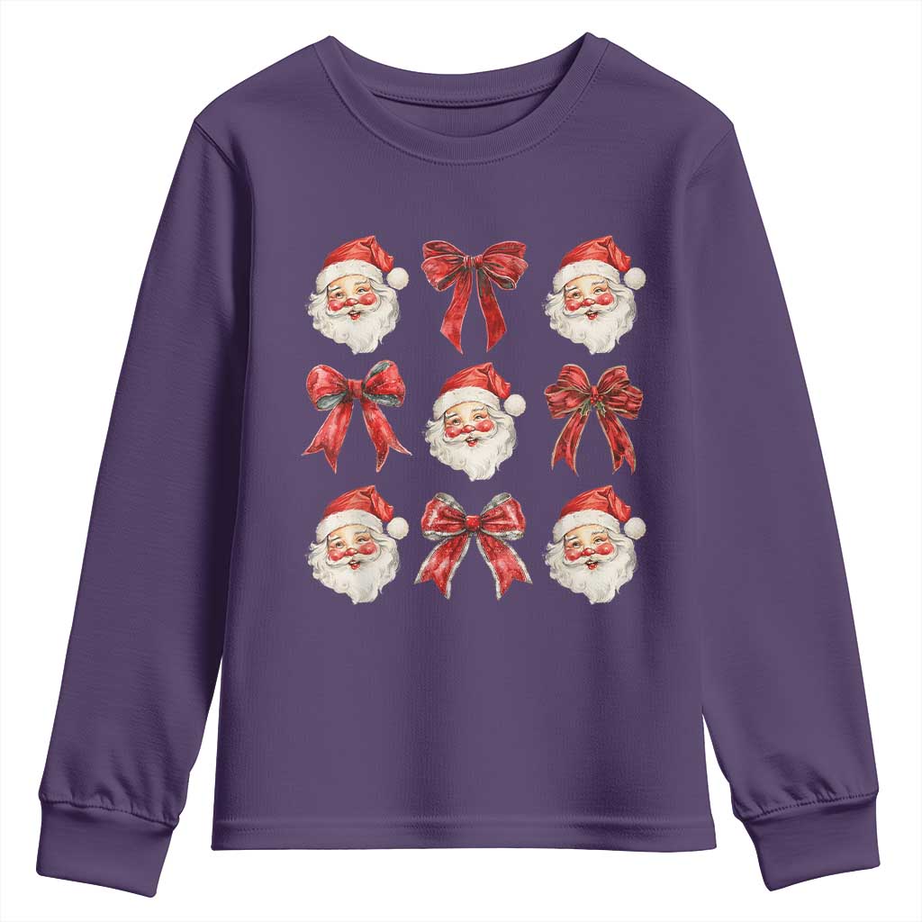 Plaid Coquette Bow Santa Claus Youth Sweatshirt Merry Xmas Festive TS02 Purple Print Your Wear