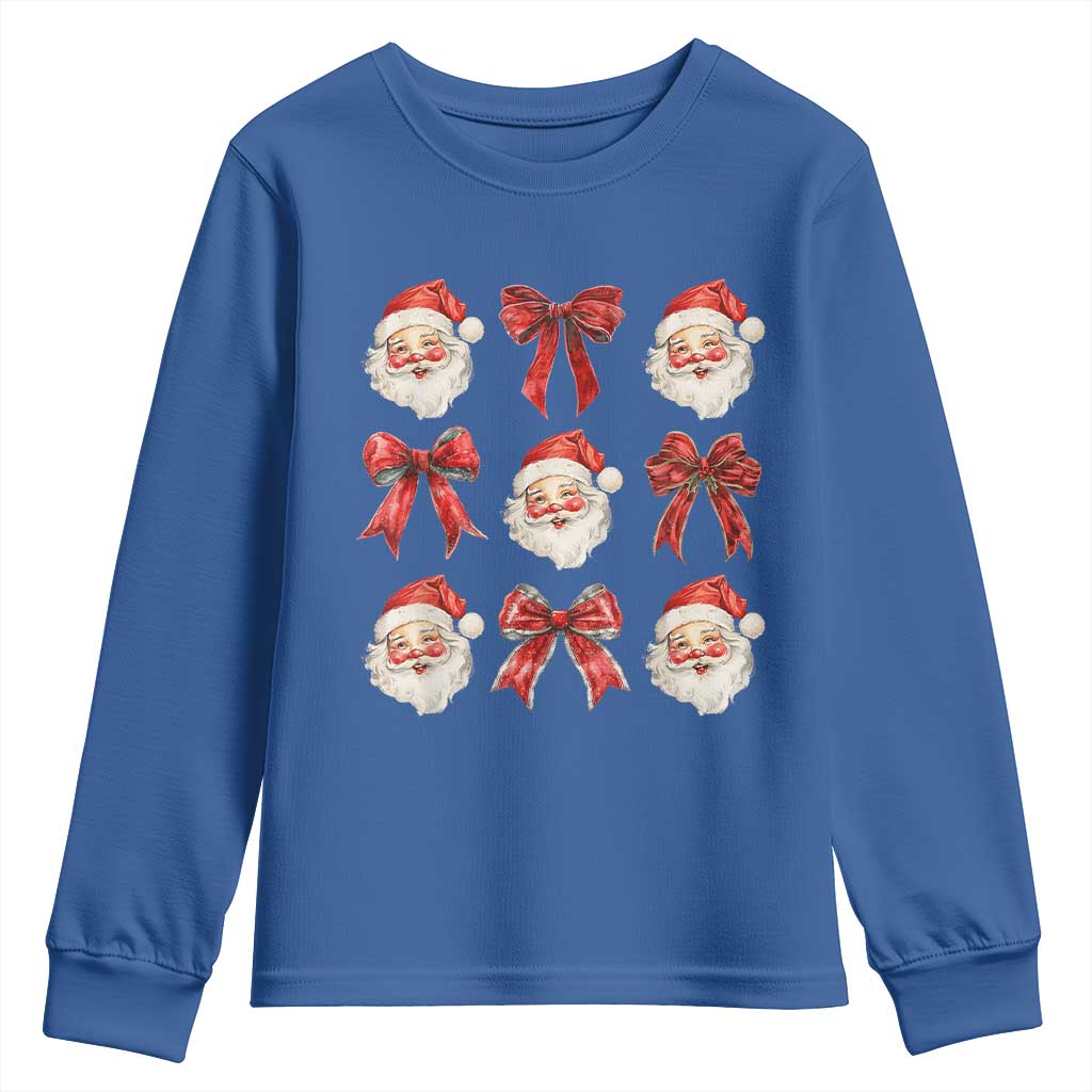 Plaid Coquette Bow Santa Claus Youth Sweatshirt Merry Xmas Festive TS02 Royal Blue Print Your Wear