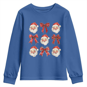 Plaid Coquette Bow Santa Claus Youth Sweatshirt Merry Xmas Festive TS02 Royal Blue Print Your Wear