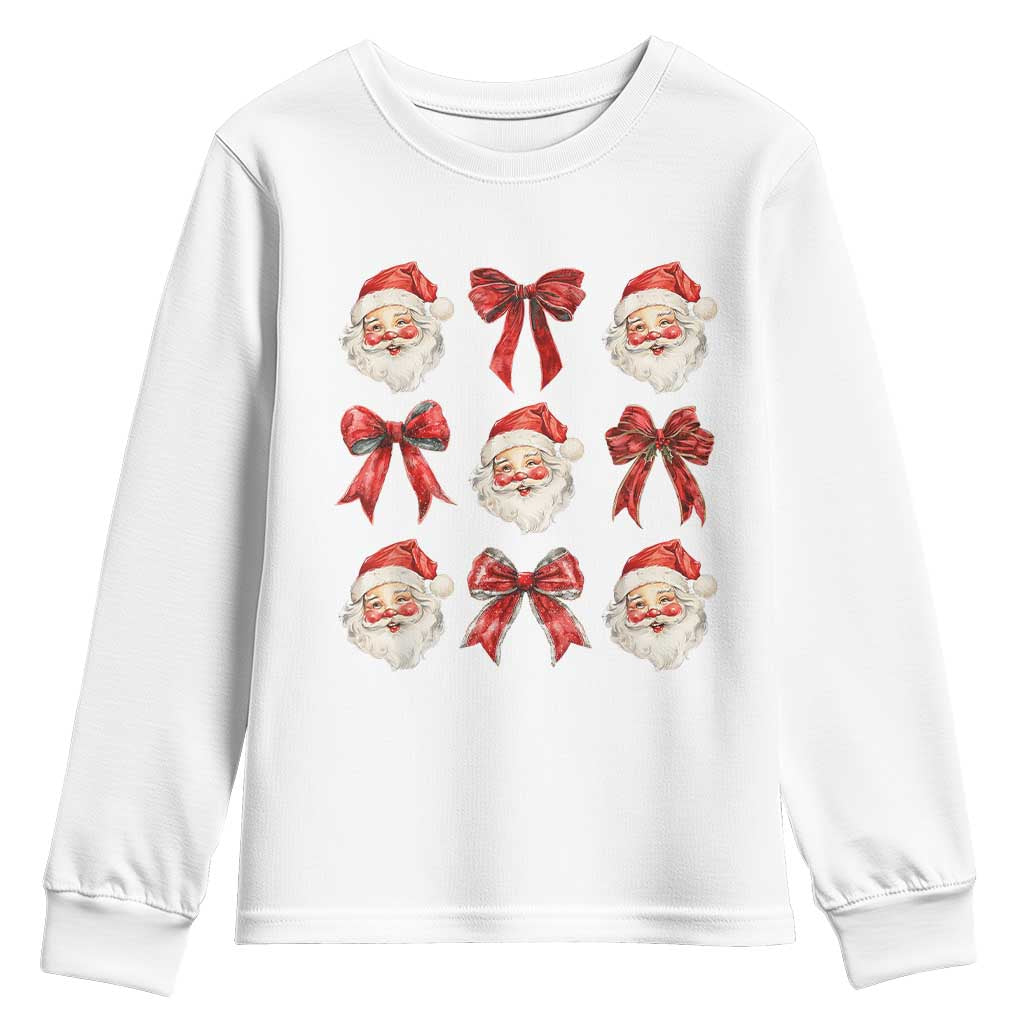 Plaid Coquette Bow Santa Claus Youth Sweatshirt Merry Xmas Festive TS02 White Print Your Wear
