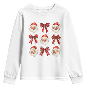 Plaid Coquette Bow Santa Claus Youth Sweatshirt Merry Xmas Festive TS02 White Print Your Wear