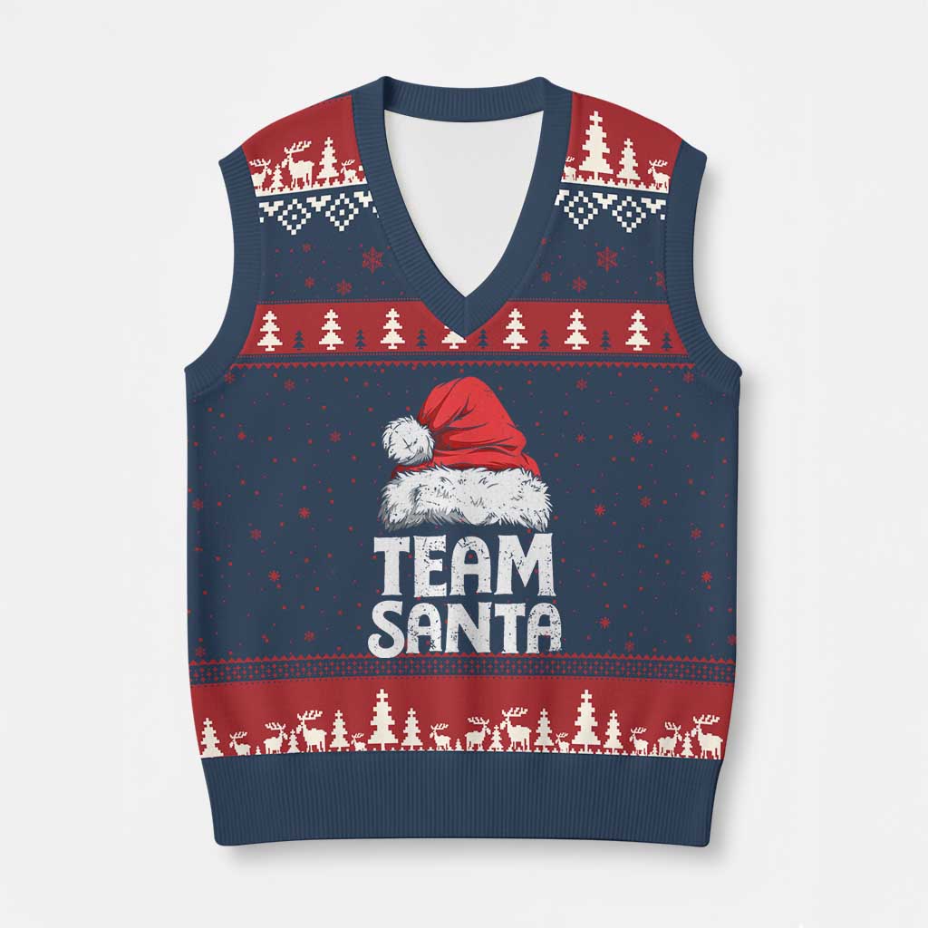 Team Santa V-Neck Knit Sweater Vest Xmas Squad Family Matching Pajamas TS02 Navy Red Print Your Wear
