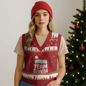 Team Santa V-Neck Knit Sweater Vest Xmas Squad Family Matching Pajamas TS02 Red Beige Print Your Wear