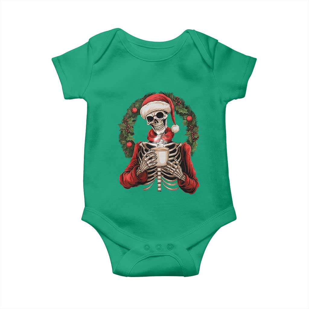 Skeleton Christmas Baby Onesie Dead Inside But Caffeinated Coffee Lover Xmas Vibe TS02 Irish Green Print Your Wear