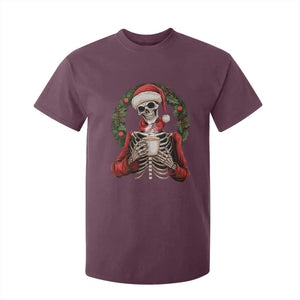 Skeleton Christmas T Shirt For Kid Dead Inside But Caffeinated Coffee Lover Xmas Vibe TS02 Maroon Print Your Wear