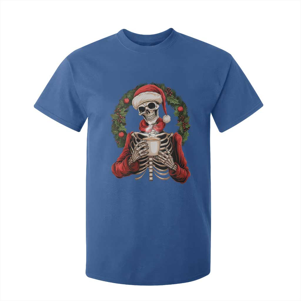 Skeleton Christmas T Shirt For Kid Dead Inside But Caffeinated Coffee Lover Xmas Vibe TS02 Royal Blue Print Your Wear