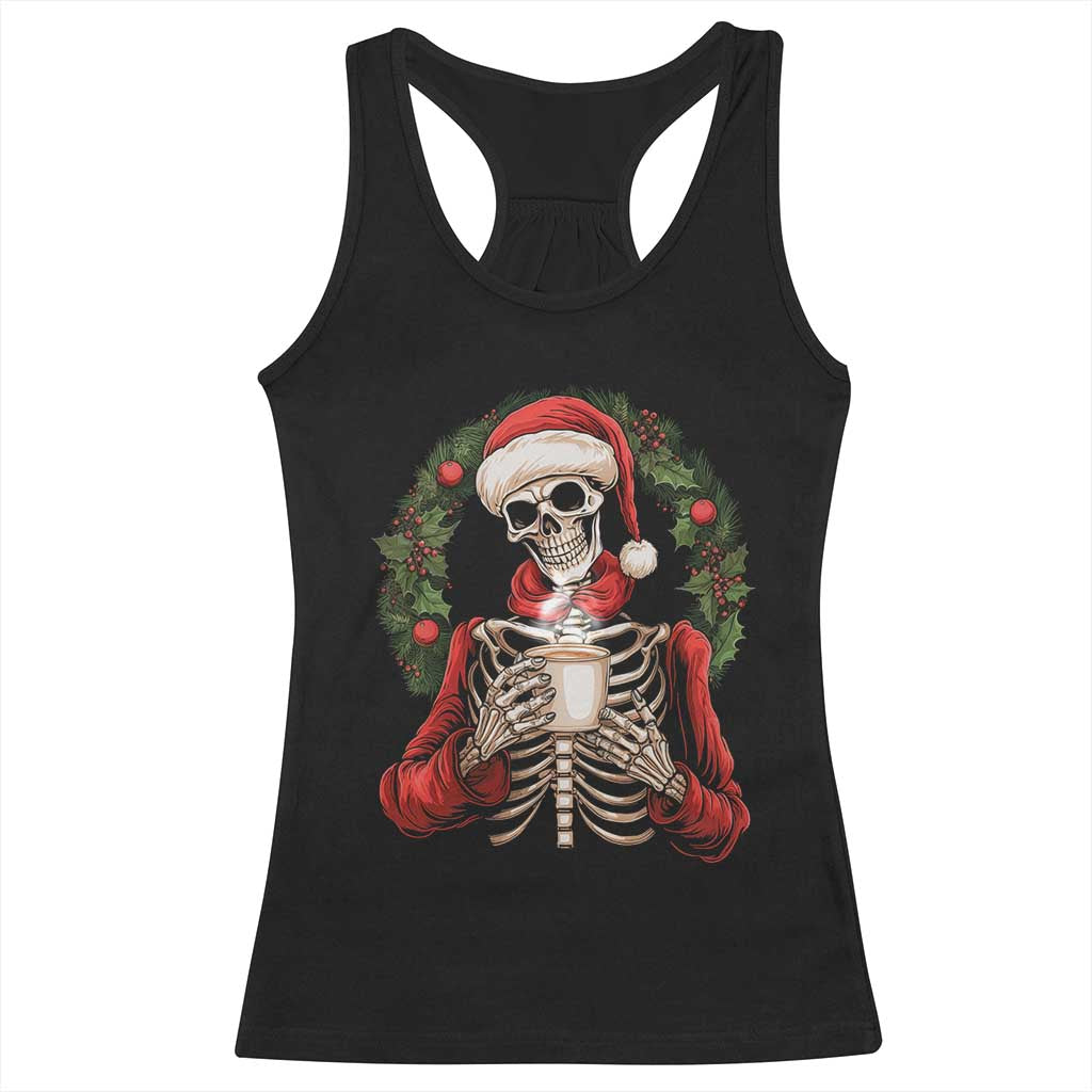 Skeleton Christmas Racerback Tank Top Dead Inside But Caffeinated Coffee Lover Xmas Vibe TS02 Black Print Your Wear