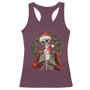 Skeleton Christmas Racerback Tank Top Dead Inside But Caffeinated Coffee Lover Xmas Vibe TS02 Maroon Print Your Wear