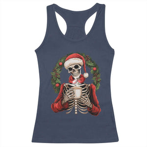 Skeleton Christmas Racerback Tank Top Dead Inside But Caffeinated Coffee Lover Xmas Vibe TS02 Navy Print Your Wear