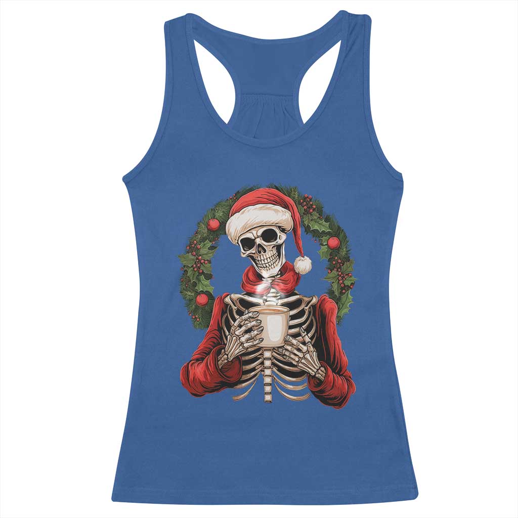 Skeleton Christmas Racerback Tank Top Dead Inside But Caffeinated Coffee Lover Xmas Vibe TS02 Royal Blue Print Your Wear