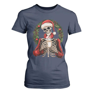 Skeleton Christmas T Shirt For Women Dead Inside But Caffeinated Coffee Lover Xmas Vibe TS02 Navy Print Your Wear