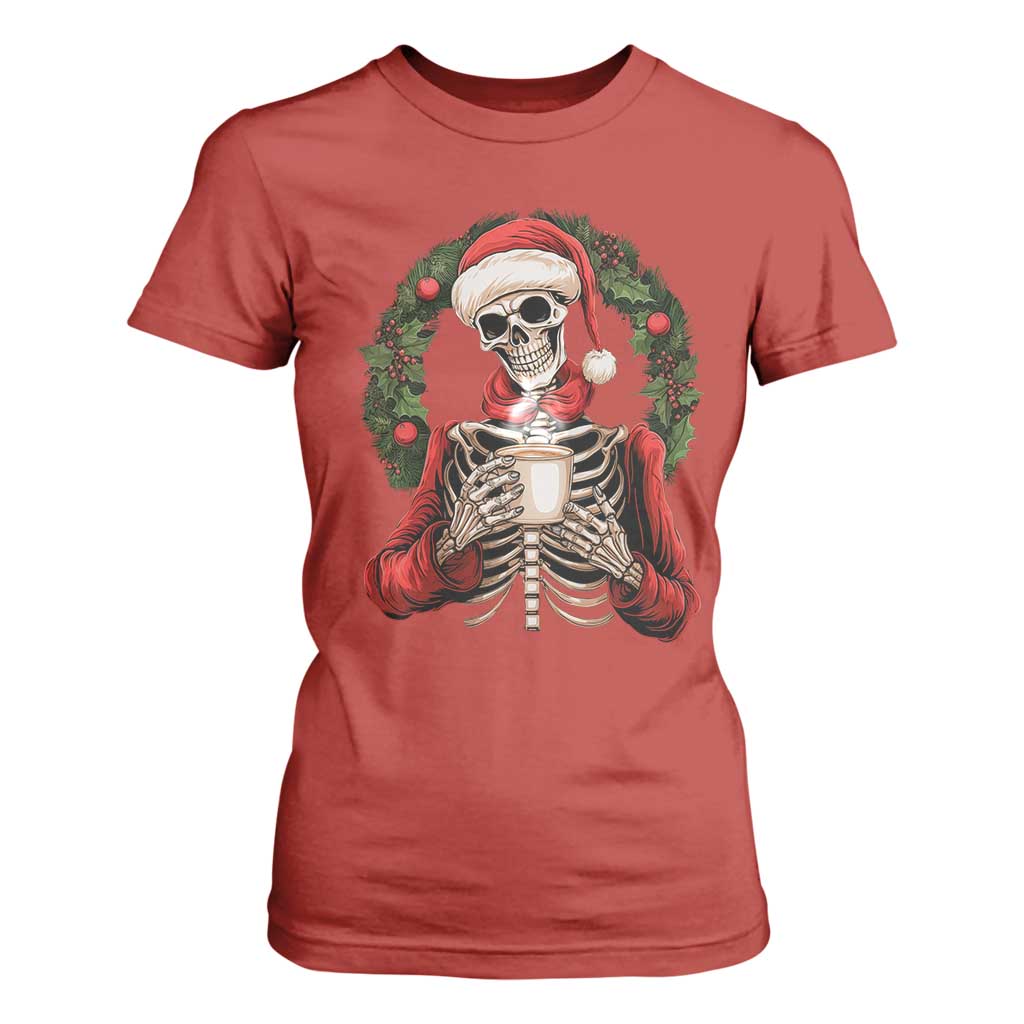 Skeleton Christmas T Shirt For Women Dead Inside But Caffeinated Coffee Lover Xmas Vibe TS02 Red Print Your Wear