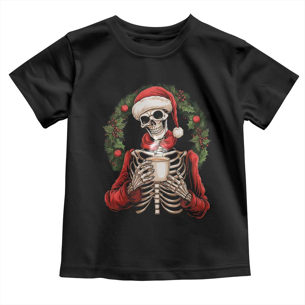 Skeleton Christmas Toddler T Shirt Dead Inside But Caffeinated Coffee Lover Xmas Vibe TS02 Black Print Your Wear