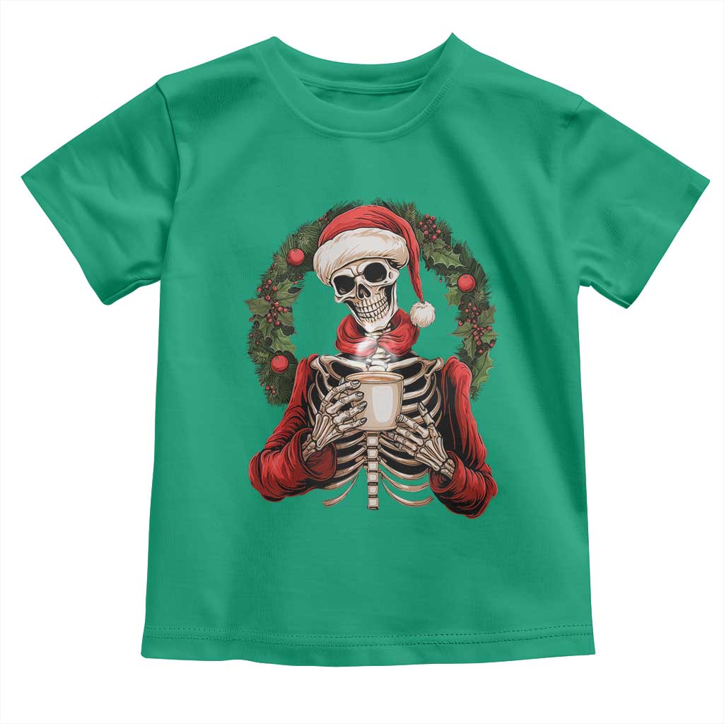 Skeleton Christmas Toddler T Shirt Dead Inside But Caffeinated Coffee Lover Xmas Vibe TS02 Irish Green Print Your Wear