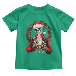 Skeleton Christmas Toddler T Shirt Dead Inside But Caffeinated Coffee Lover Xmas Vibe TS02 Irish Green Print Your Wear