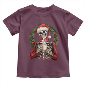 Skeleton Christmas Toddler T Shirt Dead Inside But Caffeinated Coffee Lover Xmas Vibe TS02 Maroon Print Your Wear