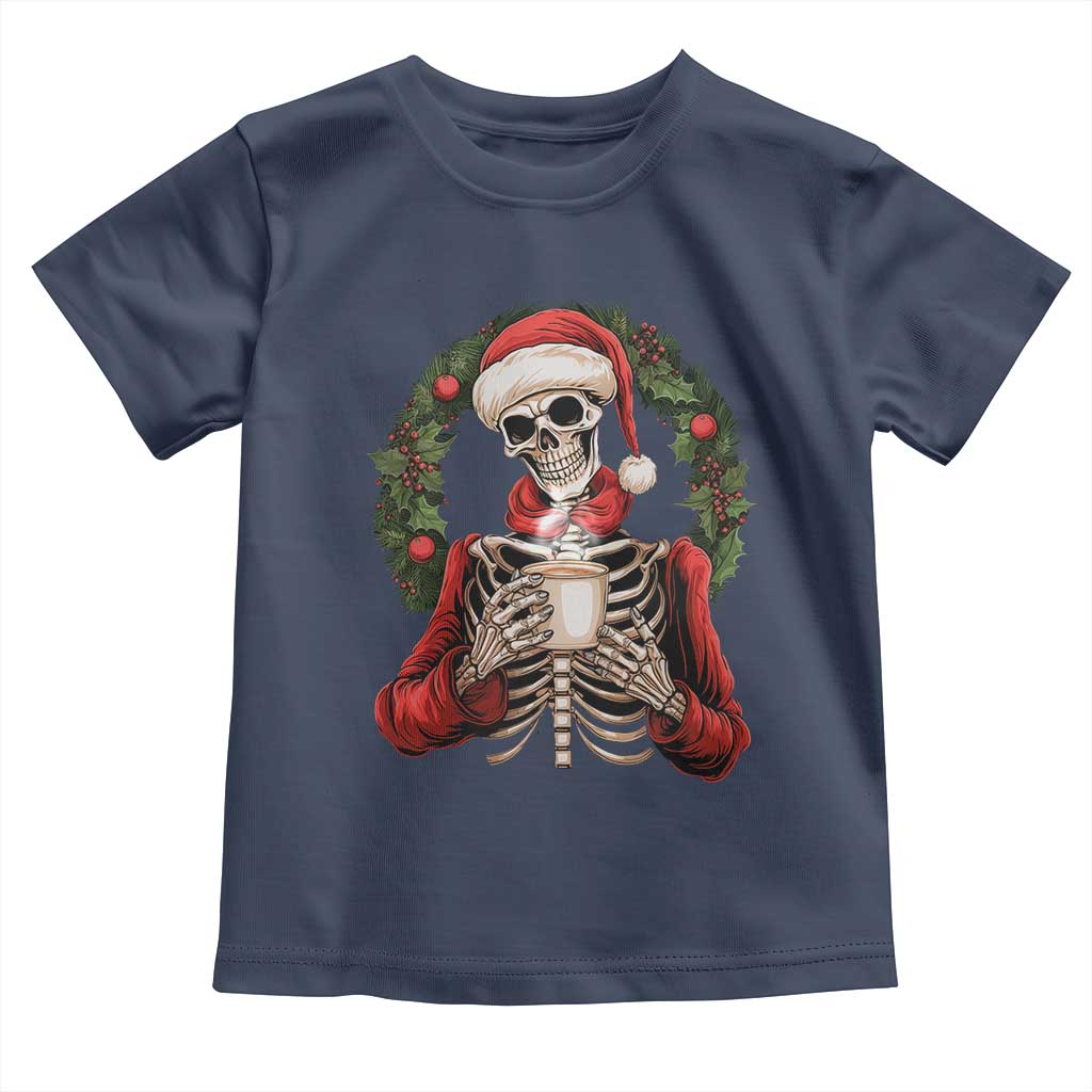 Skeleton Christmas Toddler T Shirt Dead Inside But Caffeinated Coffee Lover Xmas Vibe TS02 Navy Print Your Wear