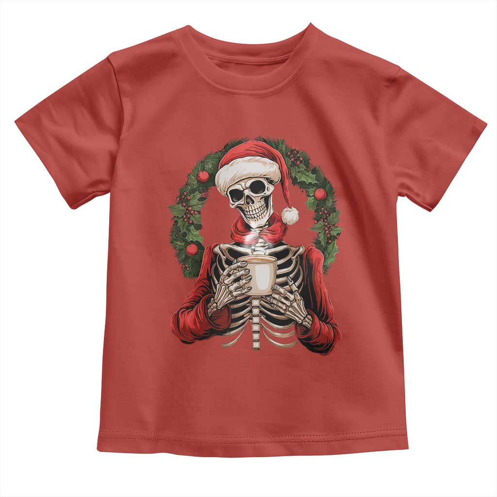 Skeleton Christmas Toddler T Shirt Dead Inside But Caffeinated Coffee Lover Xmas Vibe TS02 Red Print Your Wear