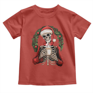 Skeleton Christmas Toddler T Shirt Dead Inside But Caffeinated Coffee Lover Xmas Vibe TS02 Red Print Your Wear