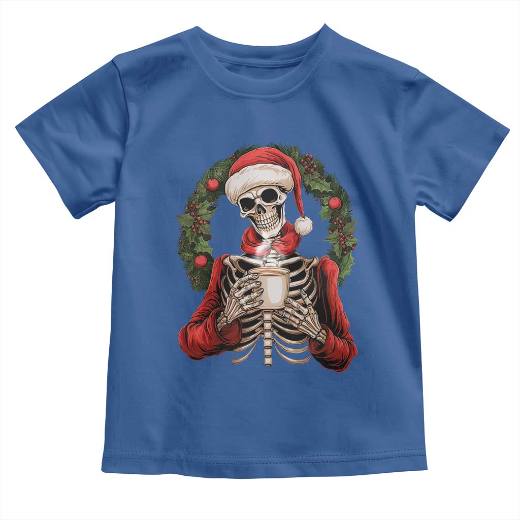 Skeleton Christmas Toddler T Shirt Dead Inside But Caffeinated Coffee Lover Xmas Vibe TS02 Royal Blue Print Your Wear