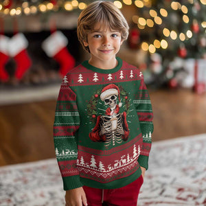 Skeleton Christmas Ugly Christmas Sweater Dead Inside But Caffeinated Coffee Lover Xmas Vibe TS02 Christmas Print Your Wear