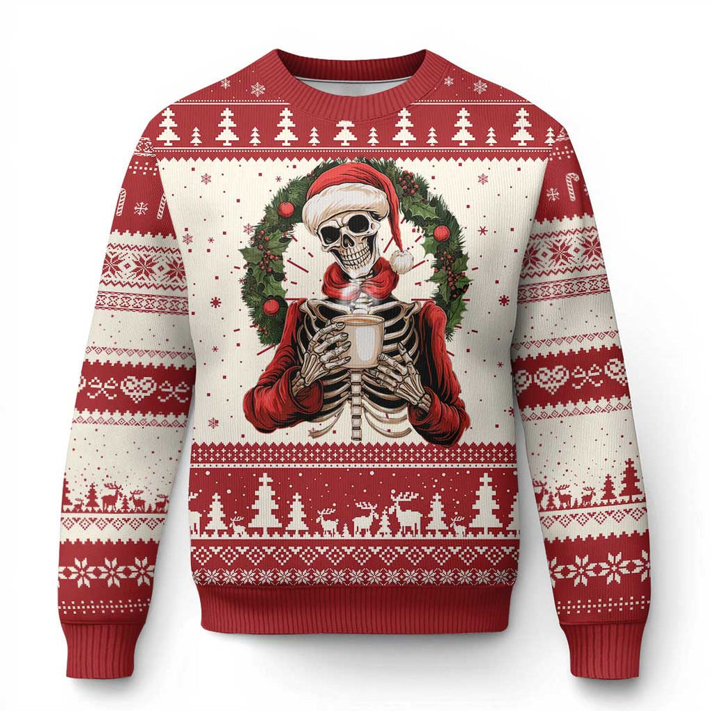 Skeleton Christmas Ugly Christmas Sweater Dead Inside But Caffeinated Coffee Lover Xmas Vibe TS02 Red Print Your Wear