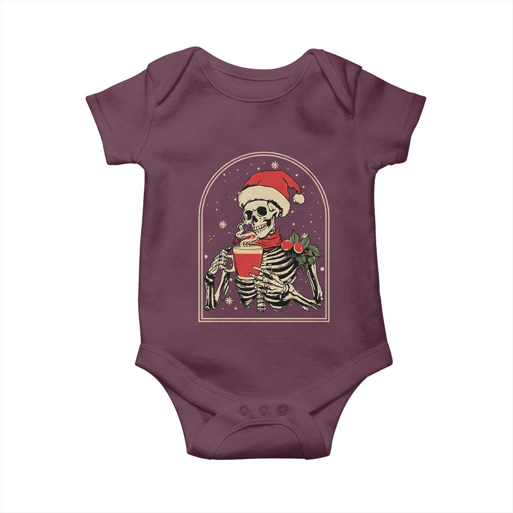 Skeleton Christmas Baby Onesie Dead Inside But Caffeinated Coffee Addict Xmas Vibe TS02 Maroon Print Your Wear
